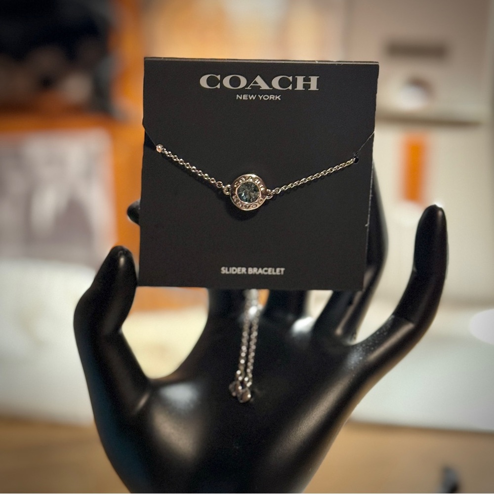 NEW‼️ COACH open circle Blue Gemstone Silver slider adjustable bracelet! - Picture 7 of 15
